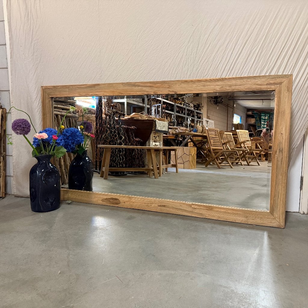 spiegel facet met teak lijst - 200 x 100 cm - Gratis bezorgd, TTM Wonen, Meubels – (Perzische) Tapijten en Woonaccessoires, 200 cm of meer