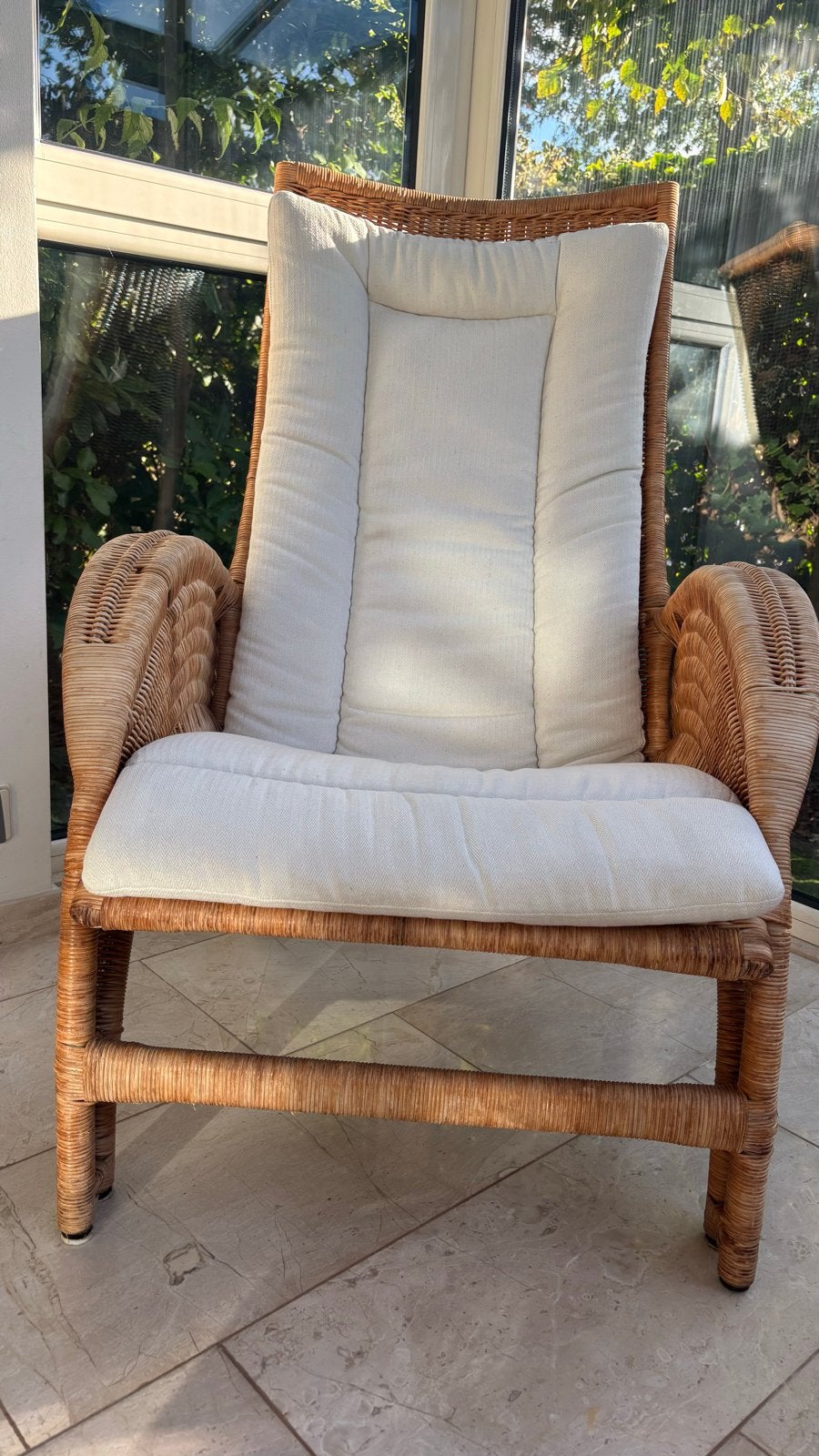 Rotan set stoelen met kussen - Comfortabel en stijlvol, Gebruikt, Bruin, Riet of Rotan, Ophalen of Verzenden