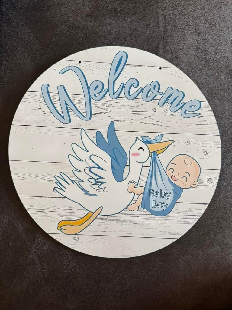 Jongen – Houten “Welcome baby boy” geboortebord (30 cm), Ophalen of Verzenden