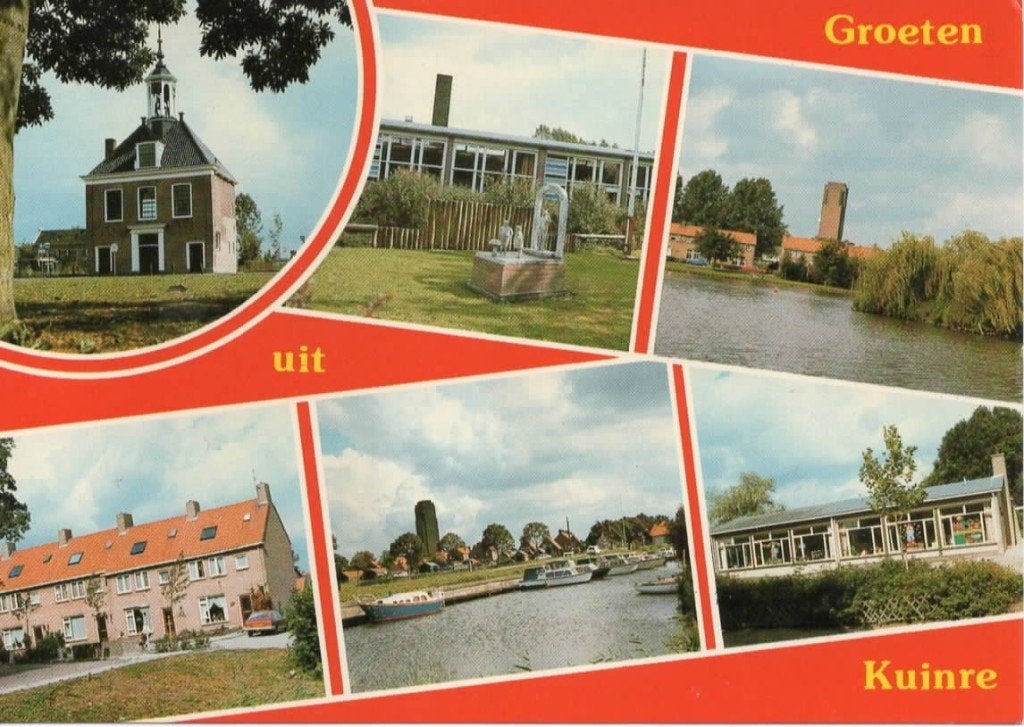 Ansichtkaart Kuinre, 6-luik, gemeentehuis, water, school, Ophalen of Verzenden, 1980 tot heden, Gelopen, Overijssel