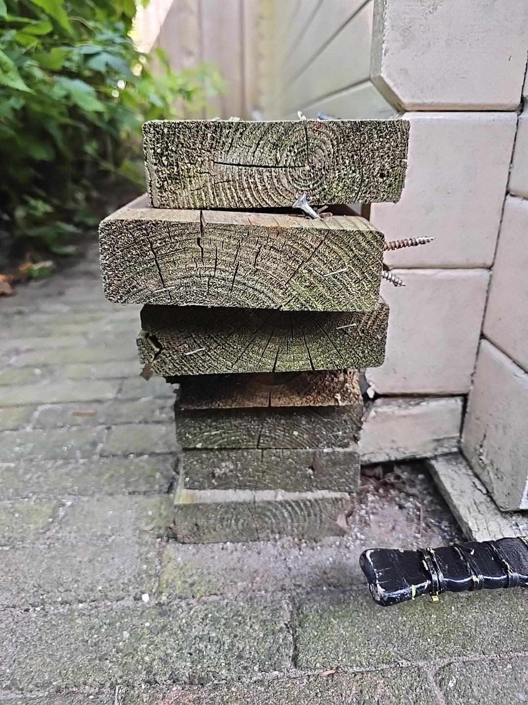 Geïmpregneerde vurenhout balken, 4,20 mtr, 7 stuks, Gebruikt, Balk, Vuren, Ophalen
