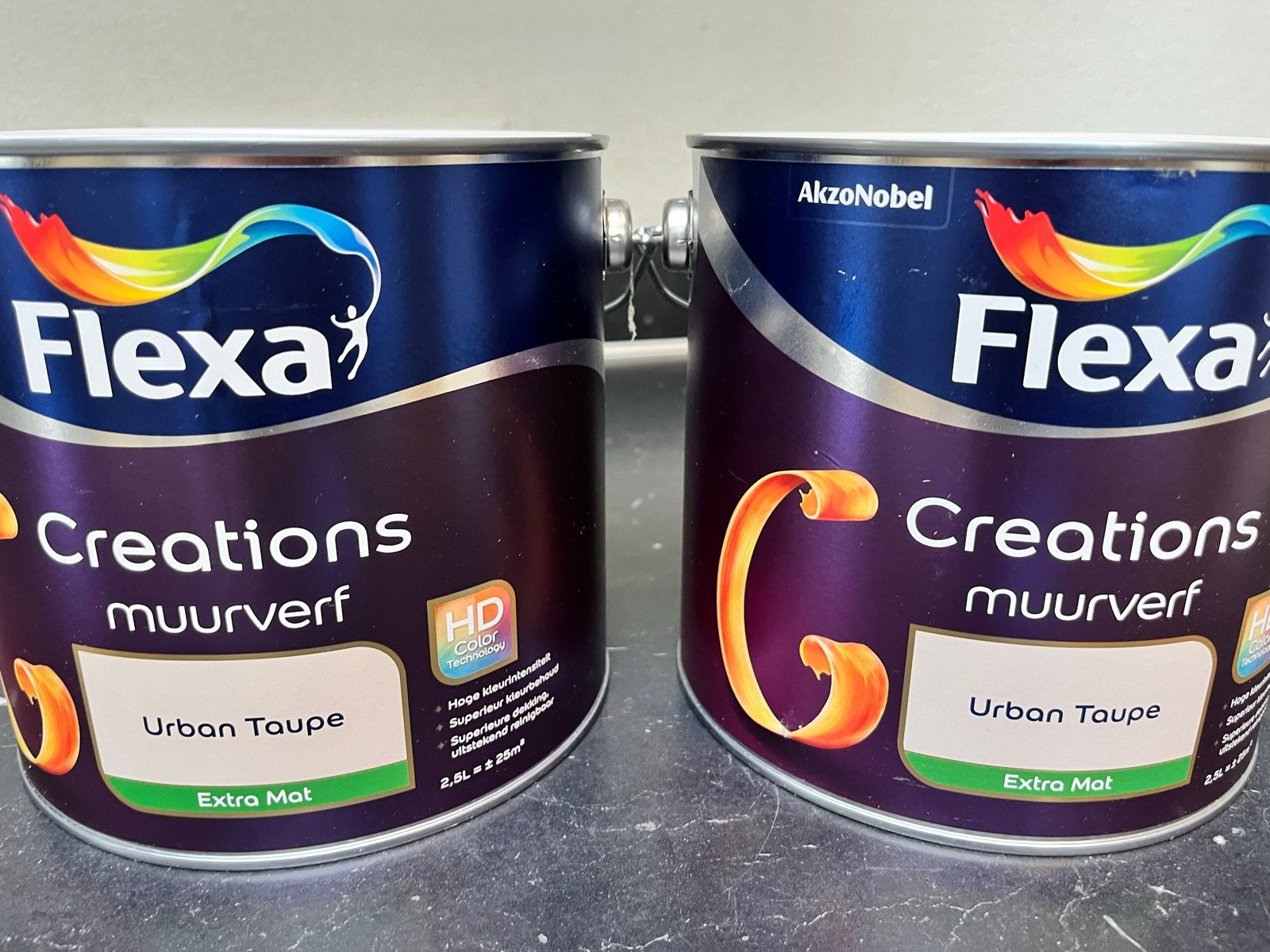 2x Flexa Creations Muurverf Urban Taupe Extra Mat 2.5L, Bruin, 5 tot 10 liter, Nieuw, Ophalen of Verzenden