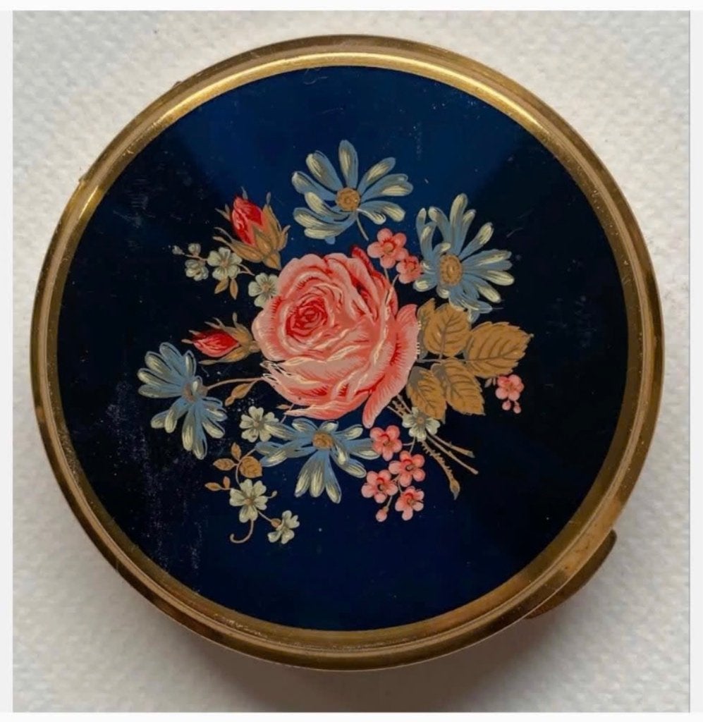 Vintage Poederdoos Mac Factor blauw gebloemd 8 cm, Overige kleuren, Gehele gezicht, Ophalen of Verzenden, X
