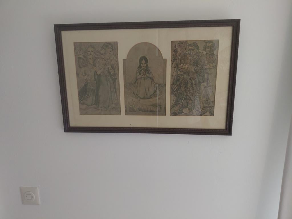 Antieke ingelijste prent, gesigneerd 'Toorop 1908', Antiek en Kunst, Ophalen