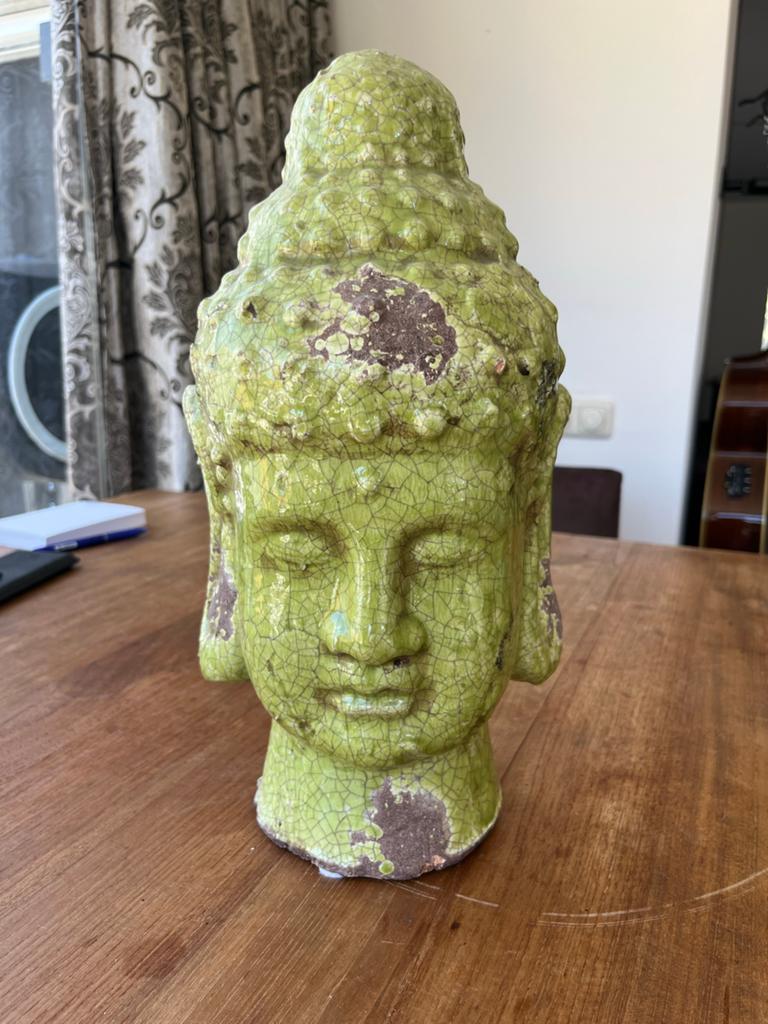 Groen Boeddha Hoofd Beeld - Decoratief & Uniek, Huis en Inrichting, Woonaccessoires | Boeddhabeelden, Ophalen, Gebruikt