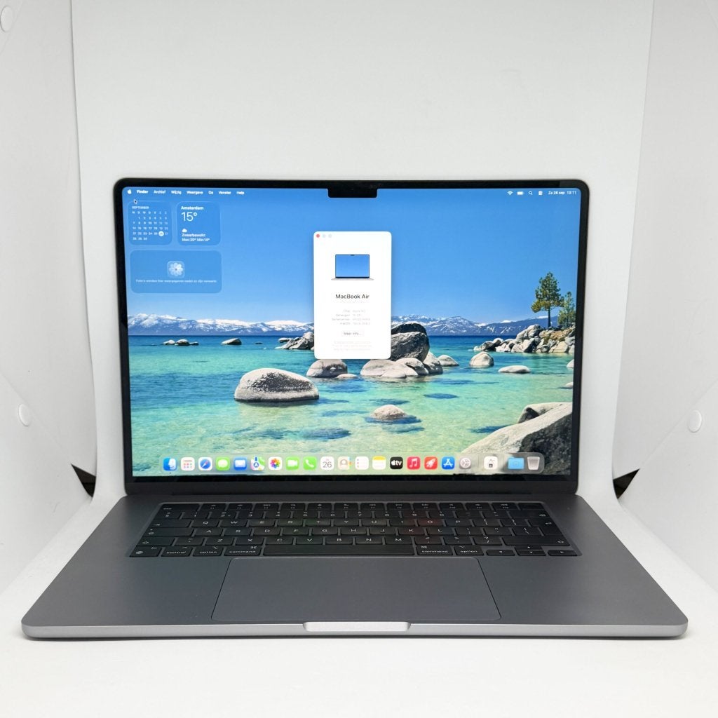 MacBook Air M2 15′ 16GB 512GB grijs /91% batt /krasvri, Apple, Zo goed als nieuw, Support@apple.com, Apple Park Way, Cupertino, California