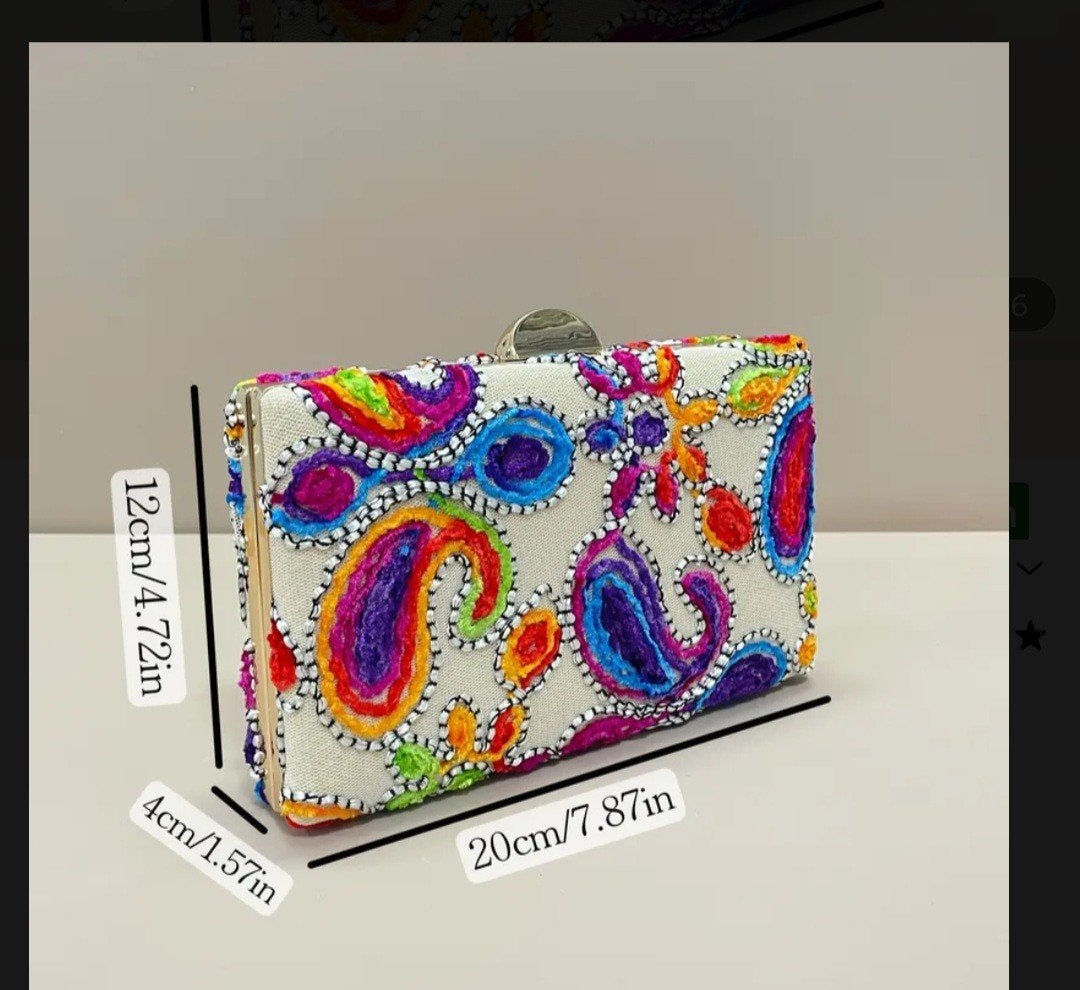 Nieuw Avondtasje met Kleurrijk Borduurwerk - 20x12x4cm, Ophalen