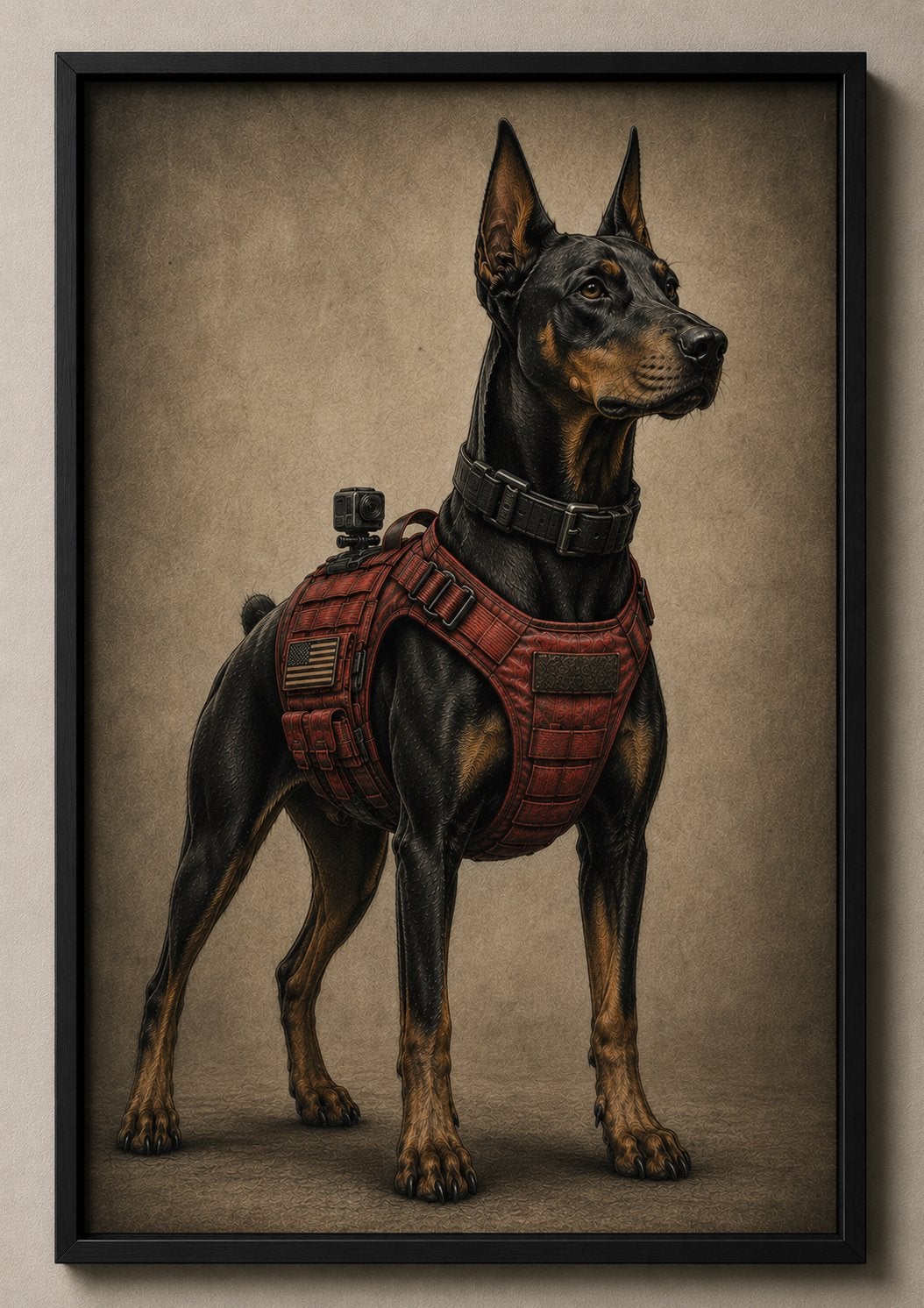 Handdrawn digital art: Dobermann met tactisch vest, Ophalen of Verzenden, Print, Overige technieken, Handgemaakt