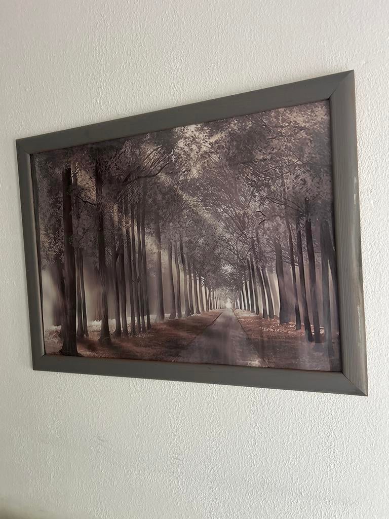 Schilderij Bospad met Bomen - Sfeervolle Kunst, Antiek en Kunst, Ophalen of Verzenden