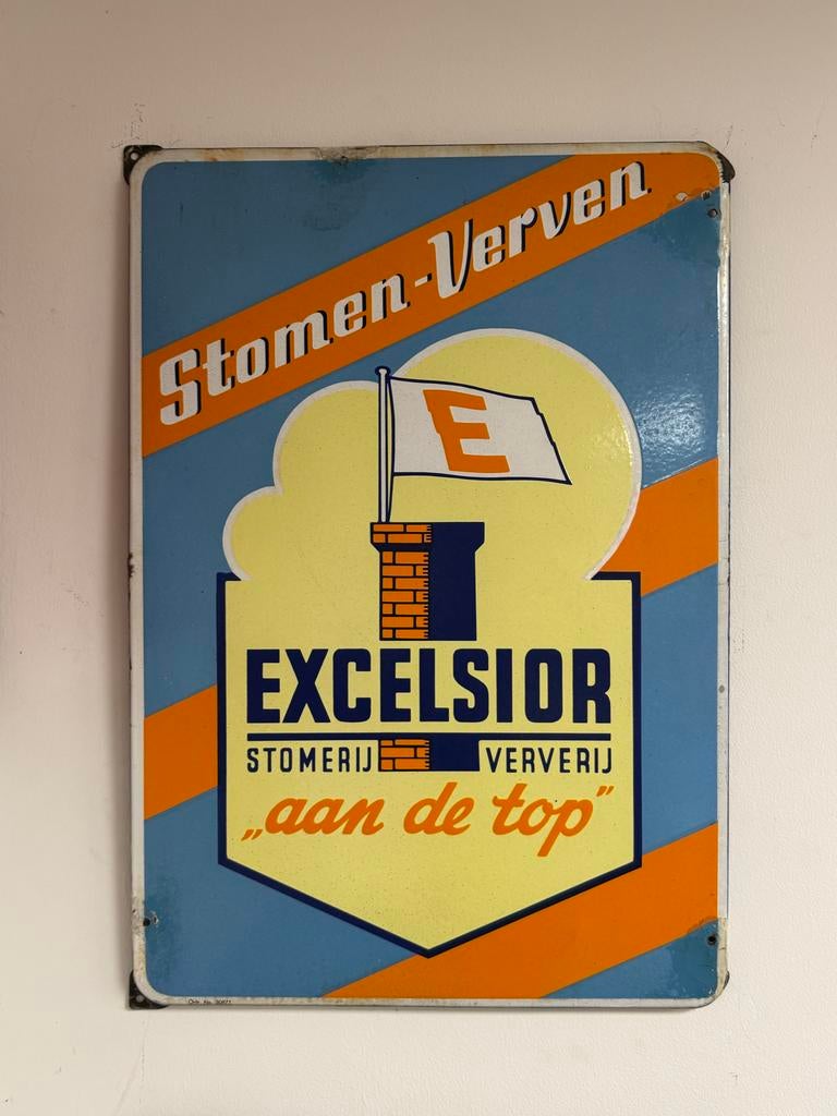 Vintage Emaille Reclamebord Excelsior Stomerij Ververij, Ophalen