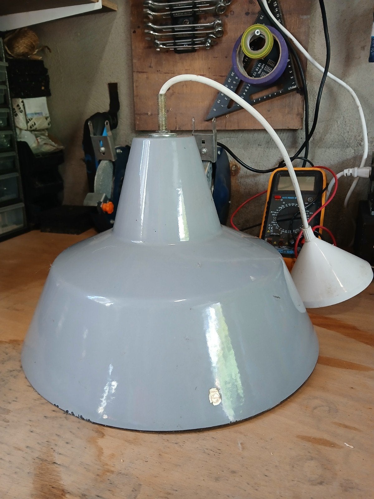 Industriële Philips hanglamp - Vintage design, Huis en Inrichting, Lampen | Hanglampen, Ophalen of Verzenden, Gebruikt, Metaal