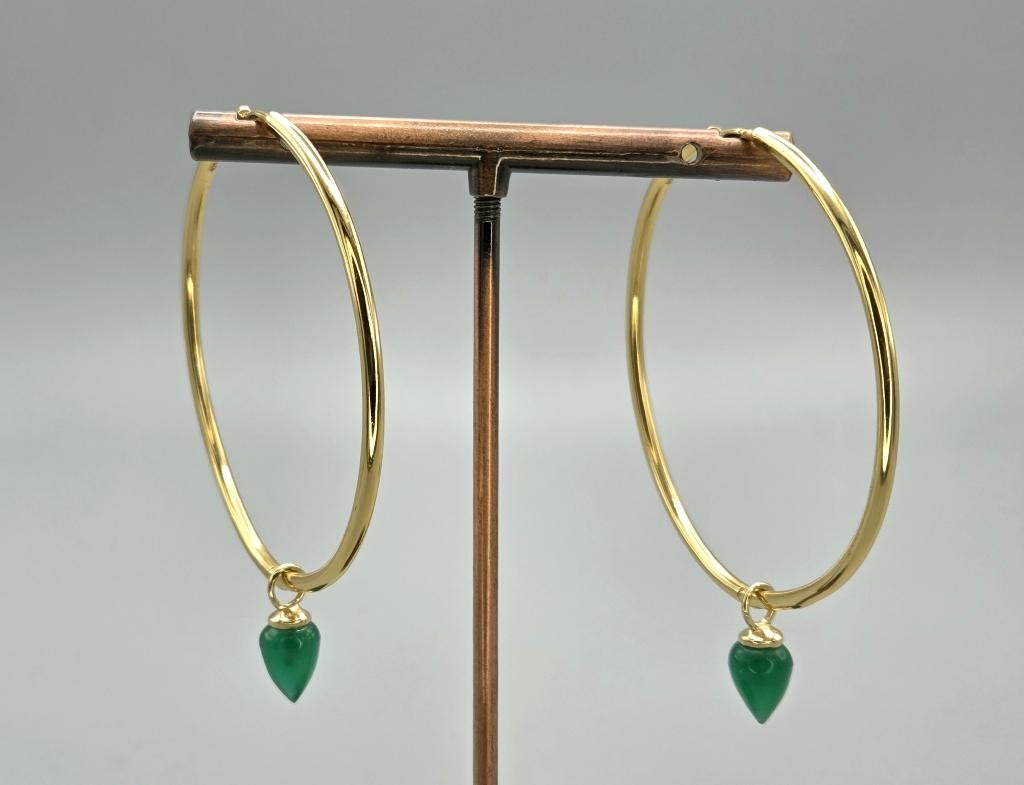 Goud op zilver klapcreolen edelstenen groene onyx. 2026/209, Hangers, ., Nieuw, Ophalen of Verzenden