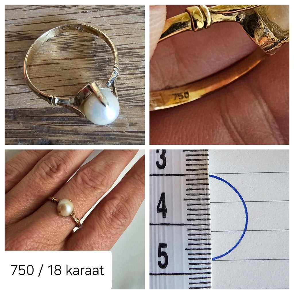 Gouden ring met parel - 750 / 18 karaat, Ophalen of Verzenden, Goud, Ring, Met edelsteen