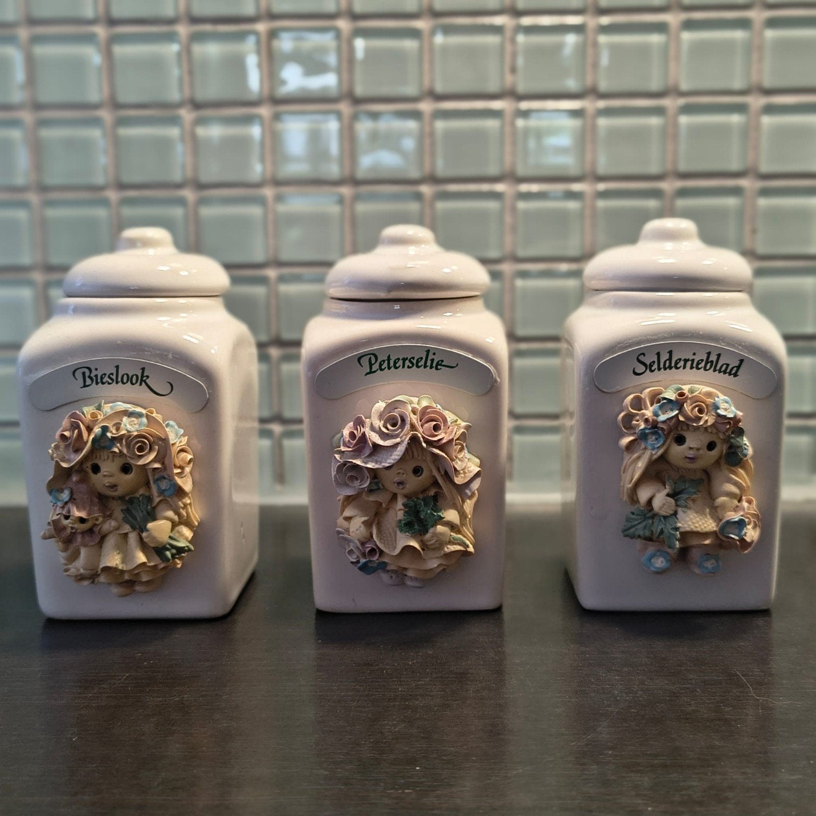 Vintage Goldina Art Collection Kruidenpotjes (23 stuks), Ophalen of Verzenden, Zo goed als nieuw, Voorraadpot, Steen/keramiek