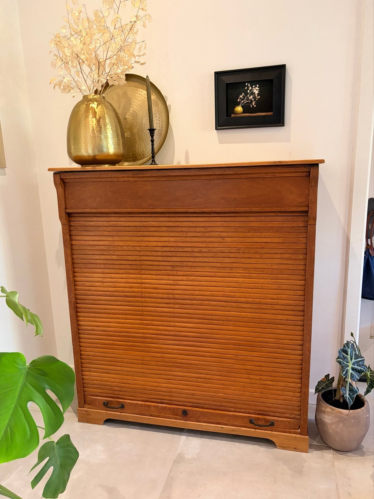 Vintage eiken rolluikkast met sleutel, zware kwaliteit, Antiek en Kunst, Ophalen