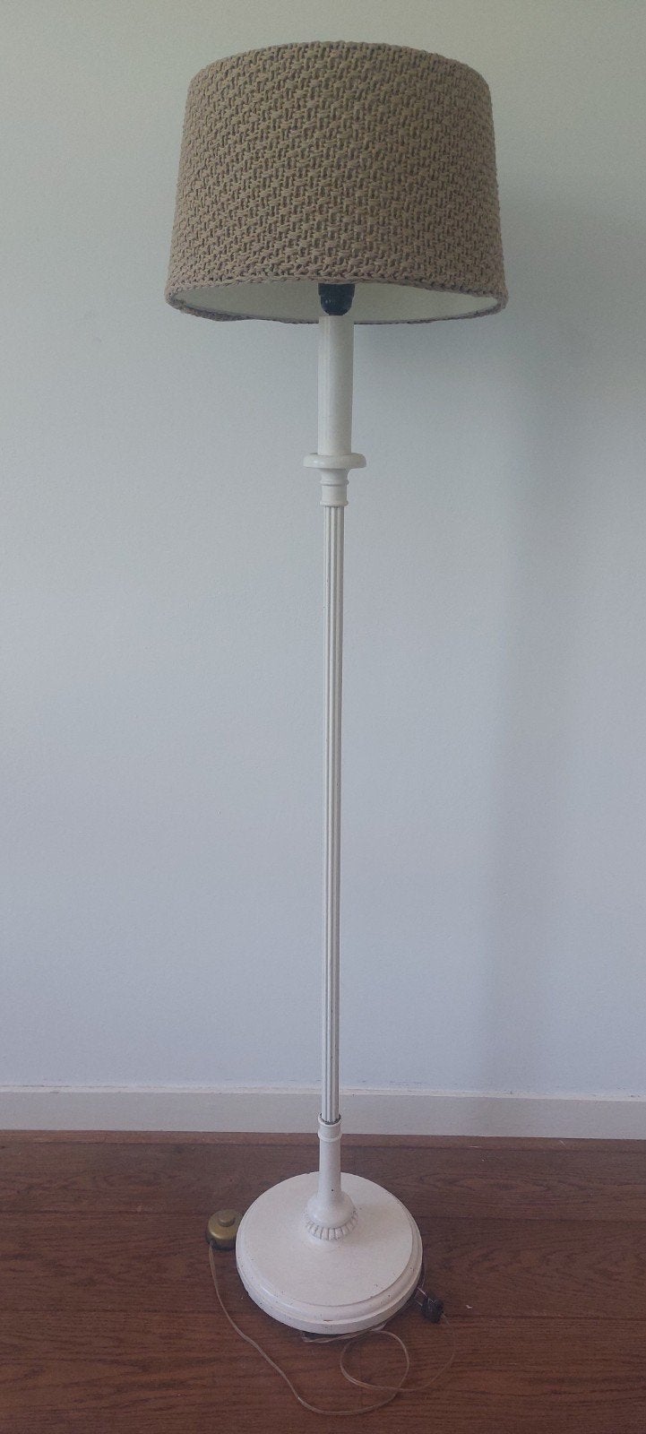Brocante vloerlamp met gehaakte kap, Ophalen, Gebruikt, E27 (groot), Textiel