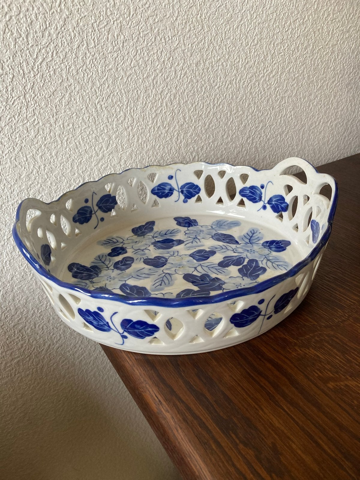 Vintage Ajour Brood- of Fruitmand Blauw/Wit Spaans 1950/70, Ophalen of Verzenden