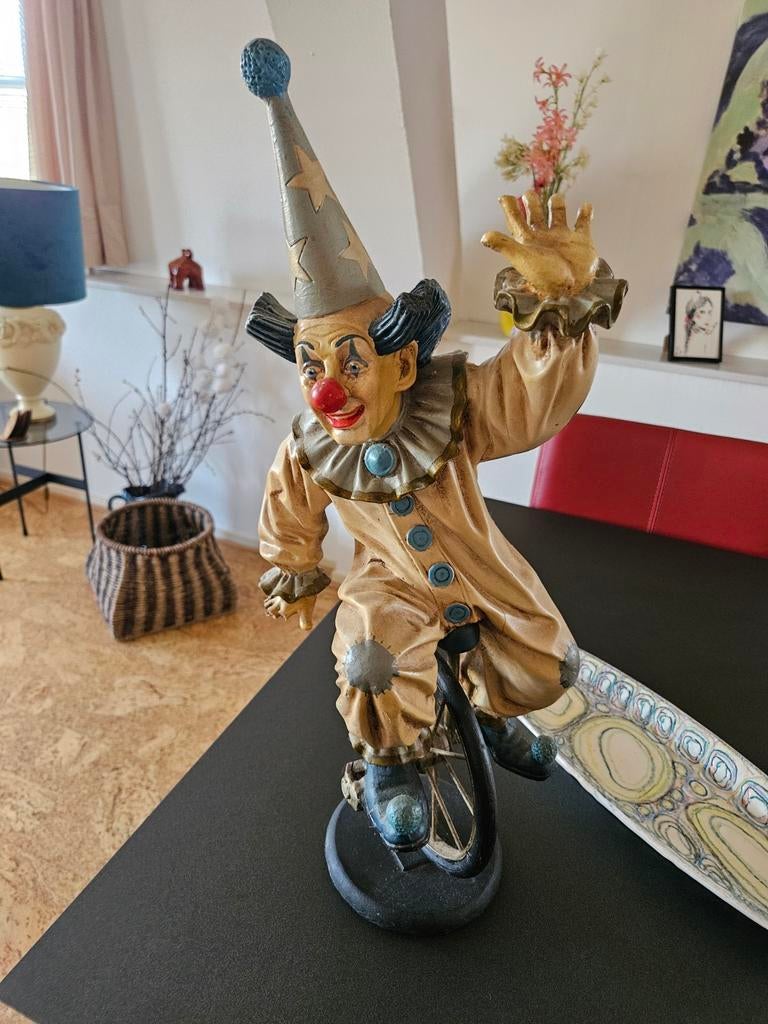 Vintage Clown op Eenwieler Beeld - Decoratief Kunstwerk, Antiek en Kunst, Ophalen of Verzenden