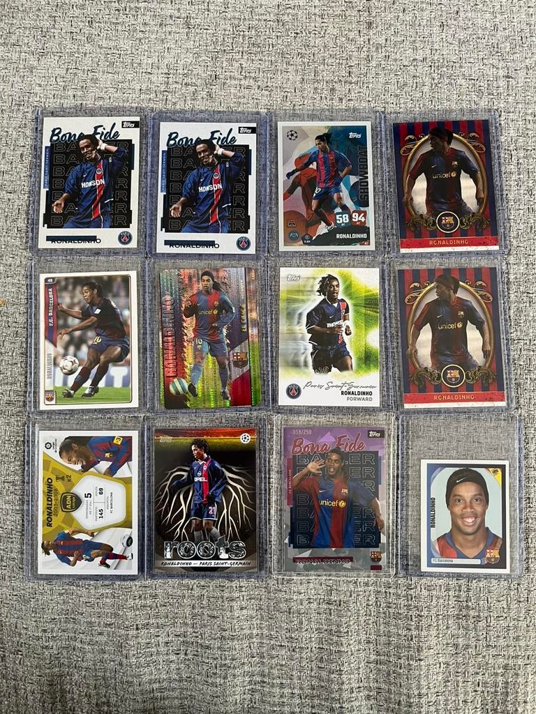12x Ronaldinho Panini en Topps voetbalplaatjes, Ophalen of Verzenden, Zo goed als nieuw, Meerdere plaatjes