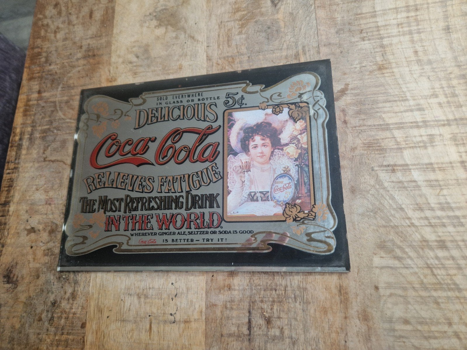 Vintage Coca-Cola spiegel - Relieves Fatigue, Ophalen of Verzenden