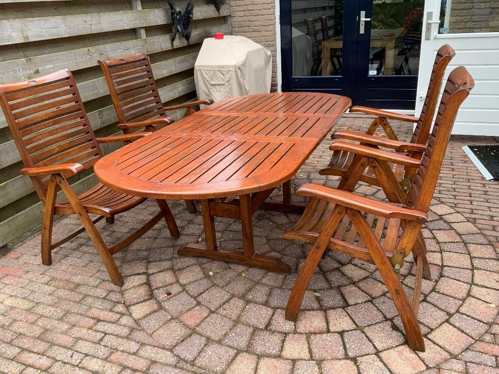Teak houten tuinset, Ophalen, 4 zitplaatsen, Teakhout, Zo goed als nieuw