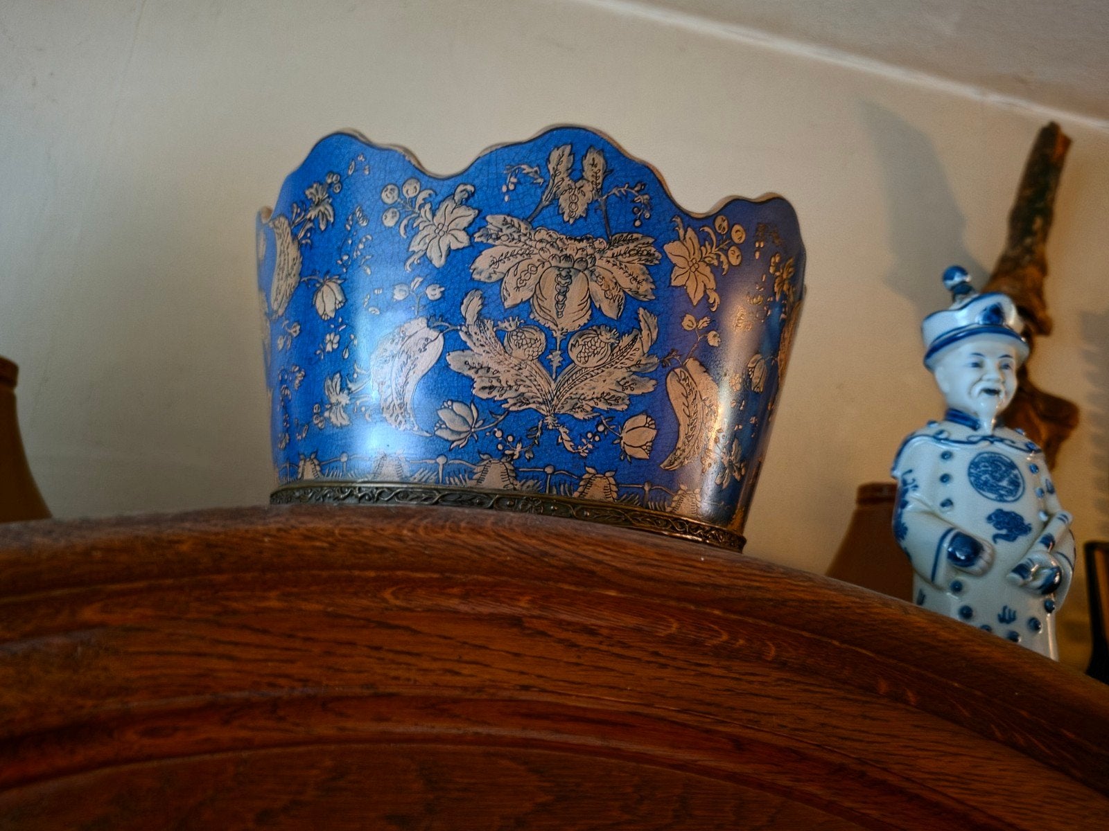 Antieke Chinese vaas en pot met blauw-goud decor, Antiek en Kunst, Ophalen