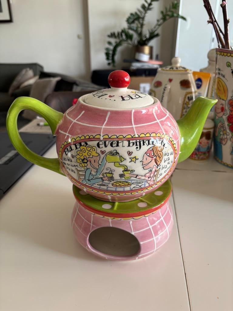 Blond Amsterdam theepot met theelicht - 'Even bijkletsen', Ophalen of Verzenden, Zo goed als nieuw