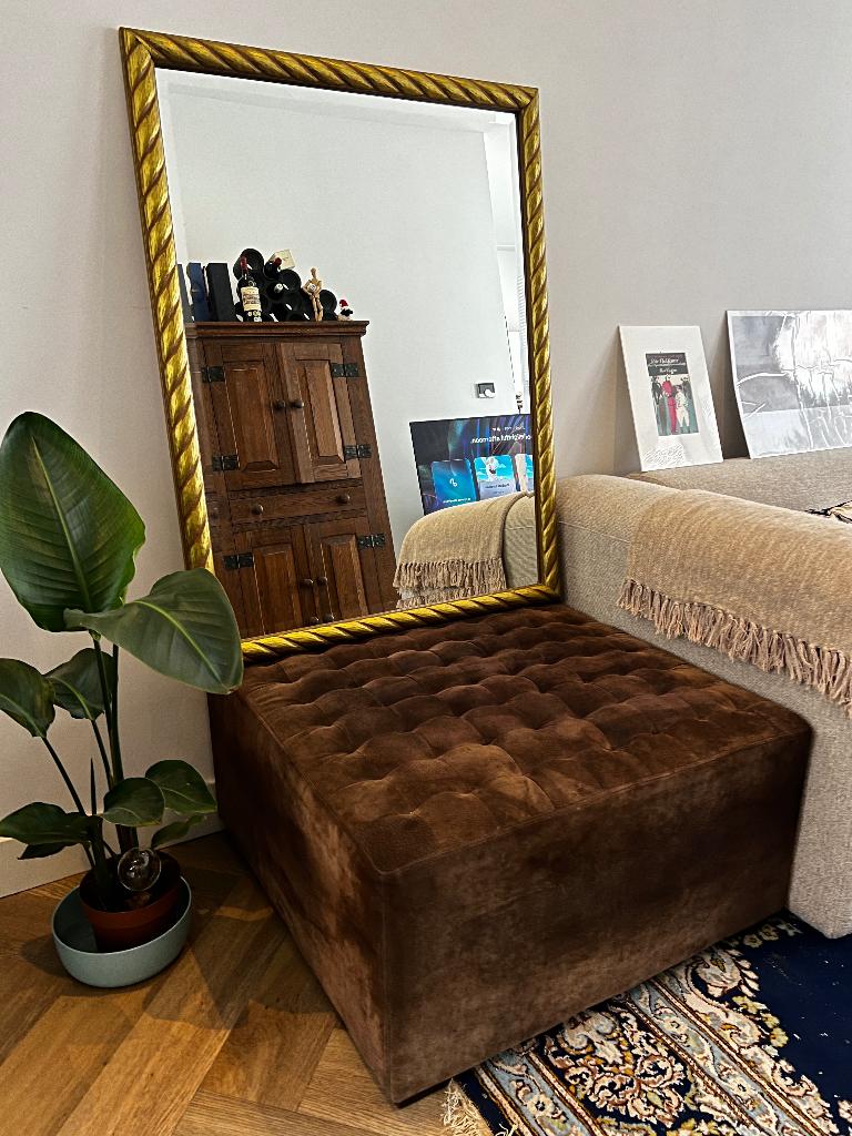 Luxe Bruine Velvet Poef / Ottoman – Hotel Chique, Ophalen, Gebruikt, Vierkant, 75 tot 100 cm