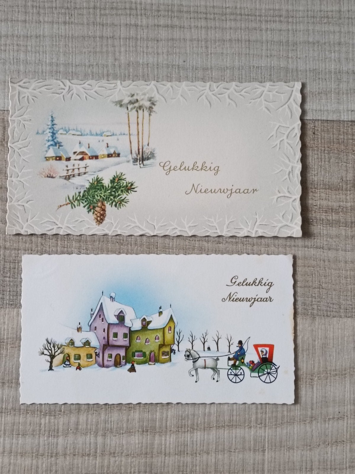 2 Oude kerstkaarten - Gelukkig Nieuwjaar, Ophalen of Verzenden, Voor 1920, Gelopen