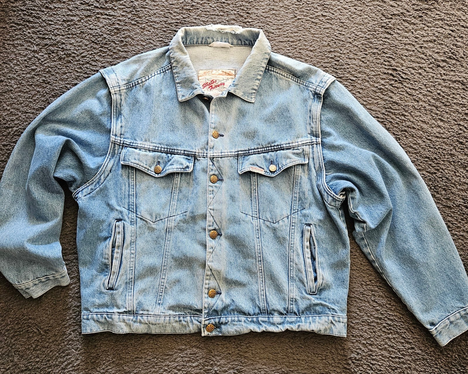 Vintage 90s Stratos Freeway Denim Jacket Gilet afneembare mo, Ophalen, Zo goed als nieuw, Blauw