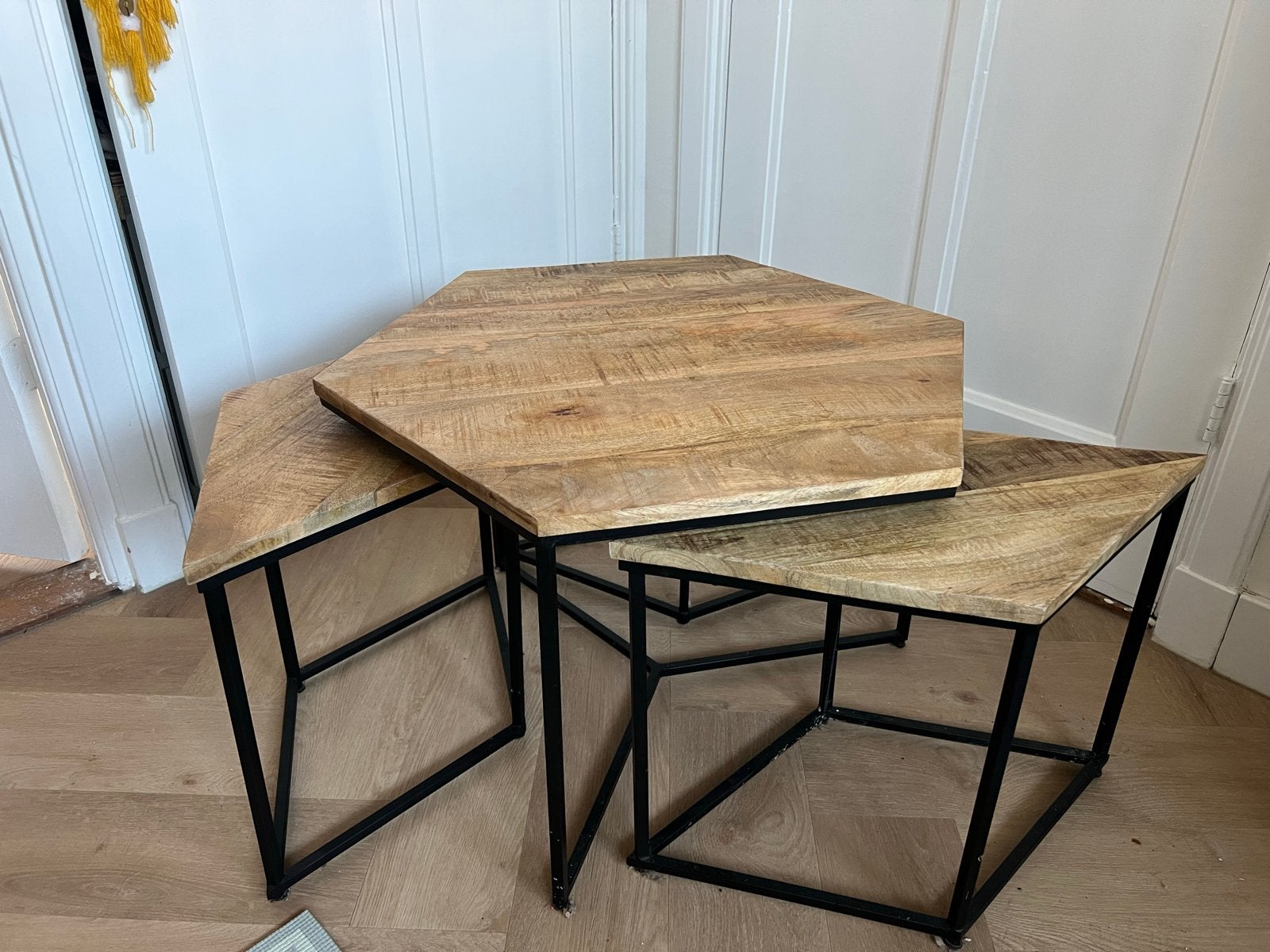 vidaXL Salontafel 60x70x46 cm, met 3 bijzettafels, Ophalen, 50 tot 100 cm, Zo goed als nieuw, Overige vormen