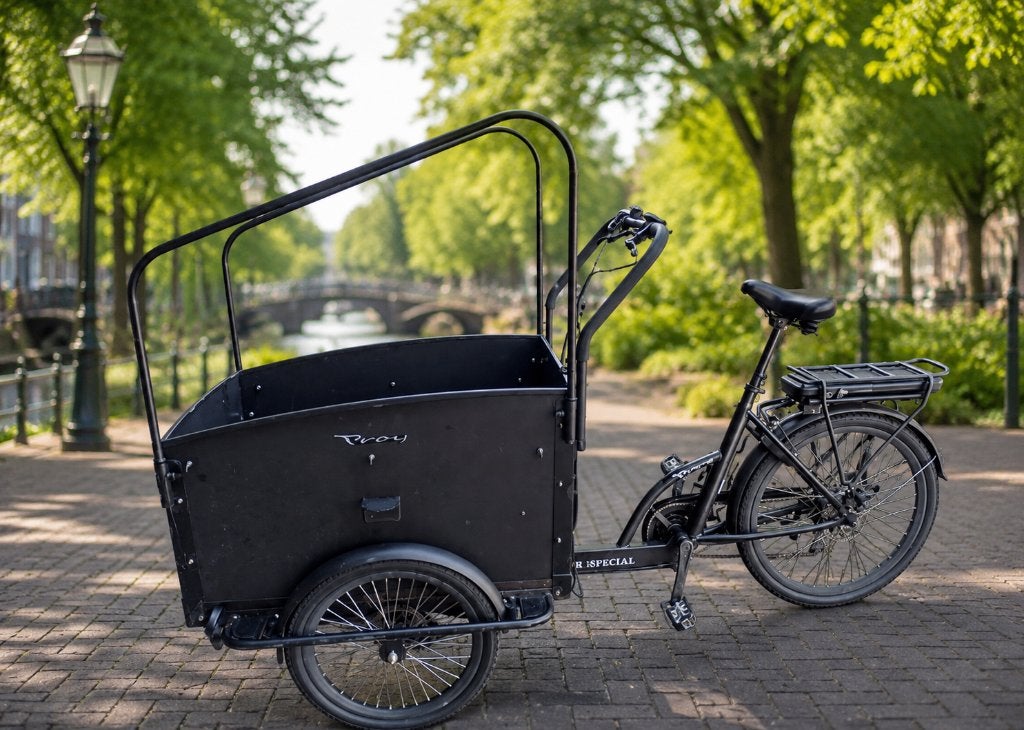 Vogue Troy - Elektrische Bakfiets  + ZGAN Accu, 4 kinderen of meer, Huif, Zo goed als nieuw, Schijfrem