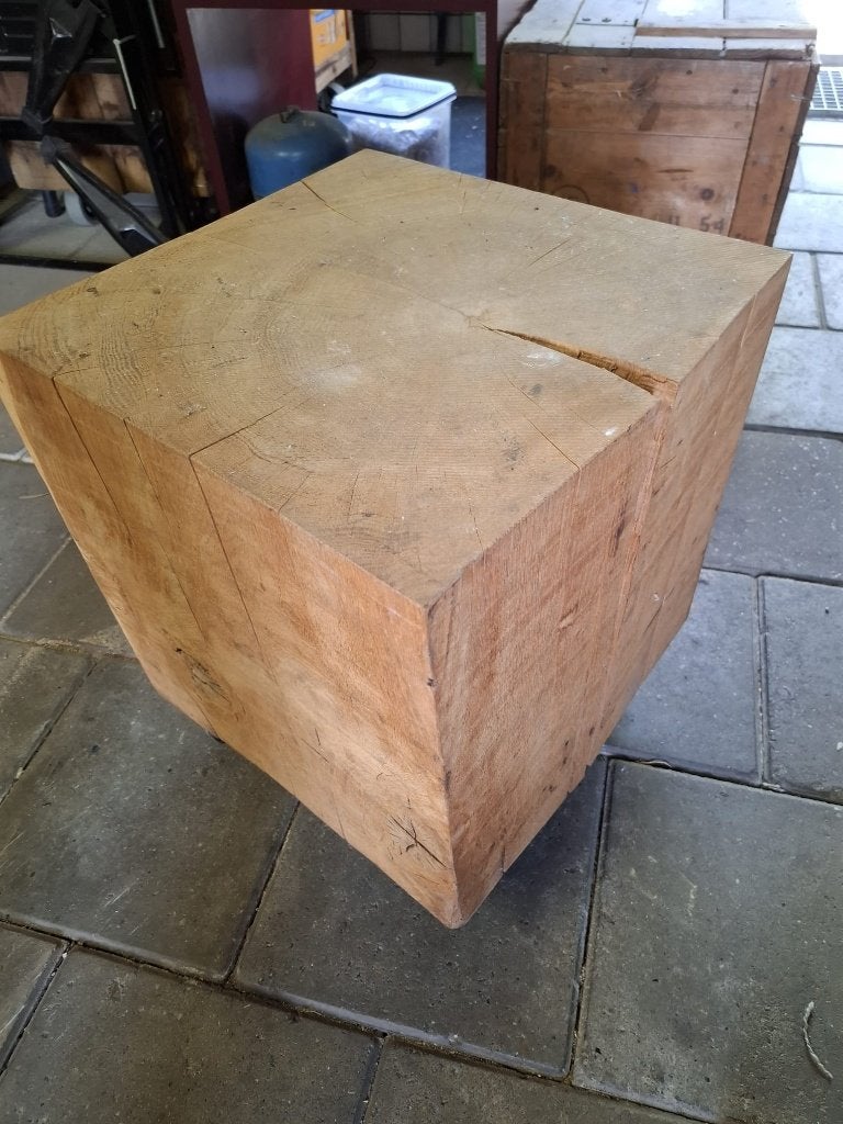 decoratief eiken blok tafel, Ophalen, Hout, Gebruikt, Meerkleurig
