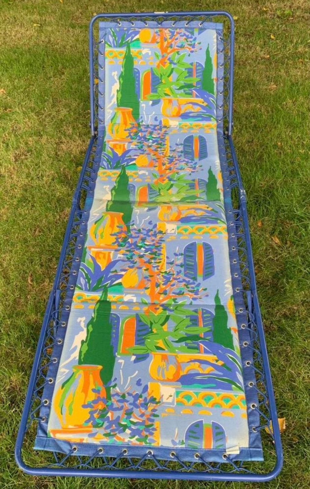 Vintage kleurijk ligbed / stretcher jaren 70, Tuin en Terras, Ligbedden, Ophalen, Zo goed als nieuw, Metaal, Inklapbaar