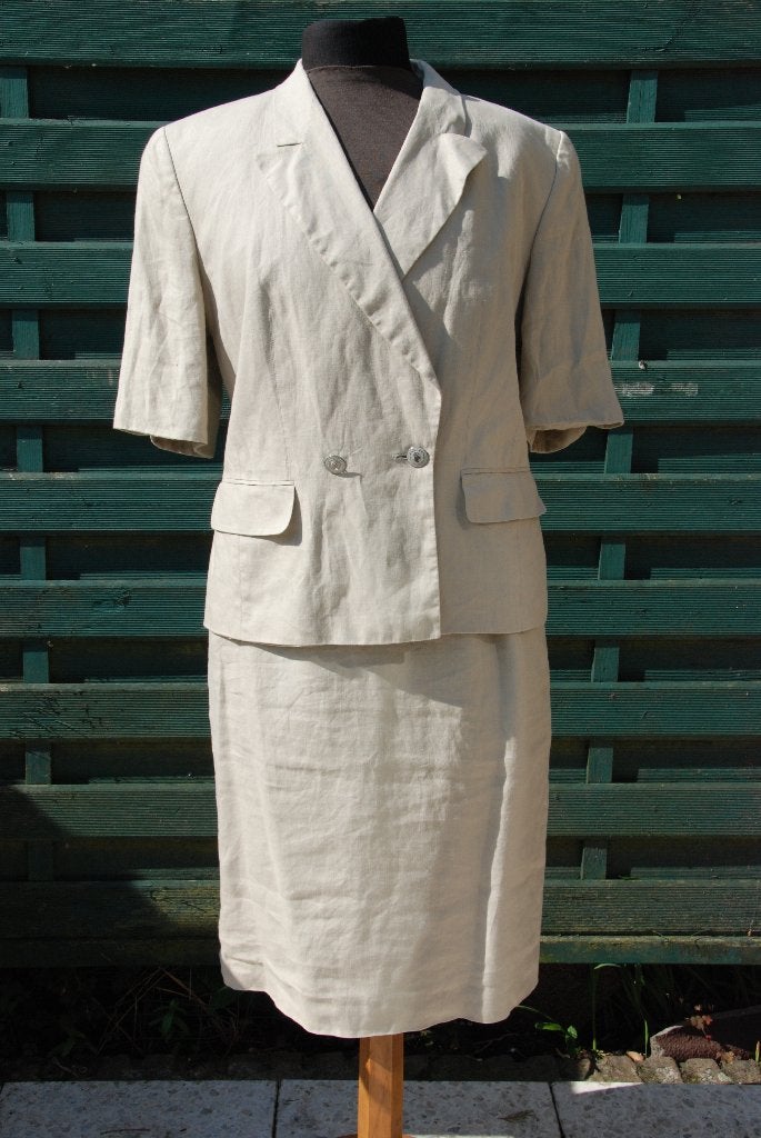 Jobis linnen pak kostuum maat 44 jasje met rok, Kleding | Dames, Kostuum of Pak, Verzenden, Beige, Maat 42/44 (L)