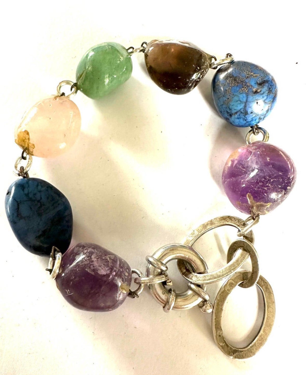 Edelsteen vintage armband zilveren slotje, Overige materialen, Overige kleuren, Verzenden, Met bedels of kralen