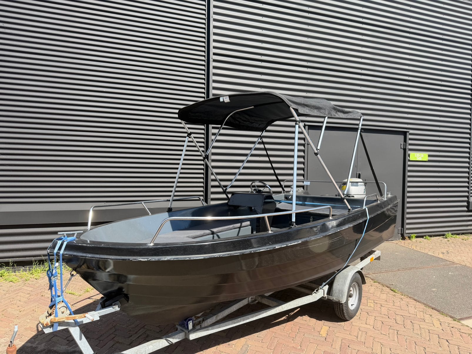Leuke Sloep 450 Zwart 9,9 Honda 4-talt Biminitop & Trailer, Ophalen, Gebruikt, Rondzit, 10 pk