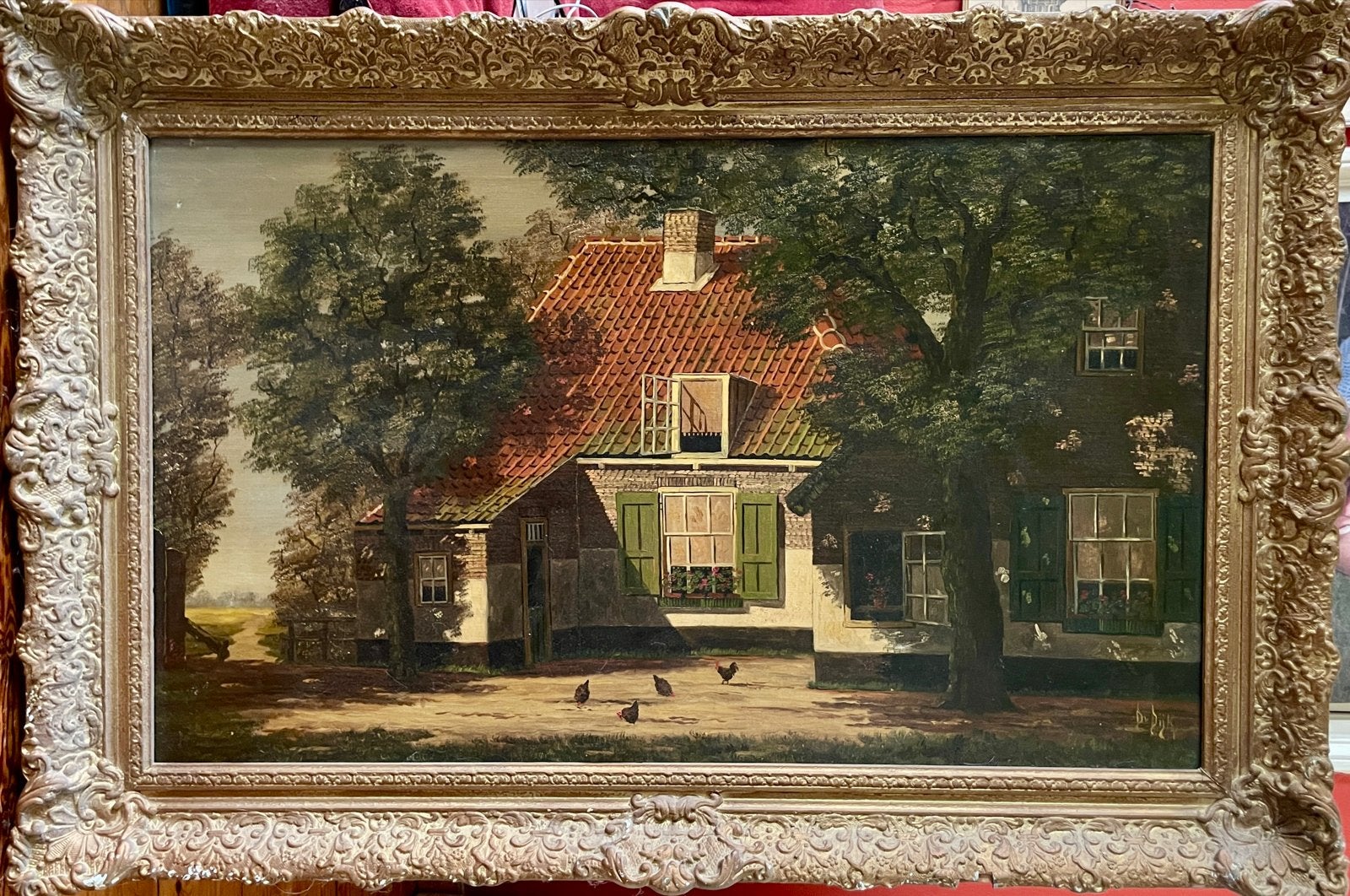 Groot Schilderij Dick van Dijk (1921) - Hollands Landschap, Ophalen