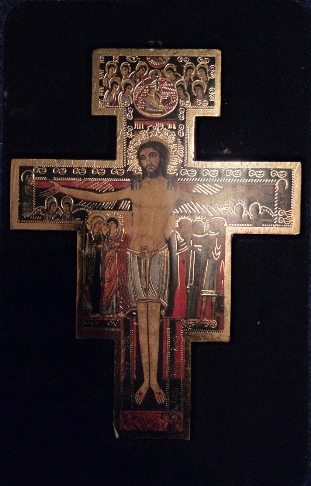 Antiek Byzantijns Kruis met Christus en Heiligen., Ophalen of Verzenden