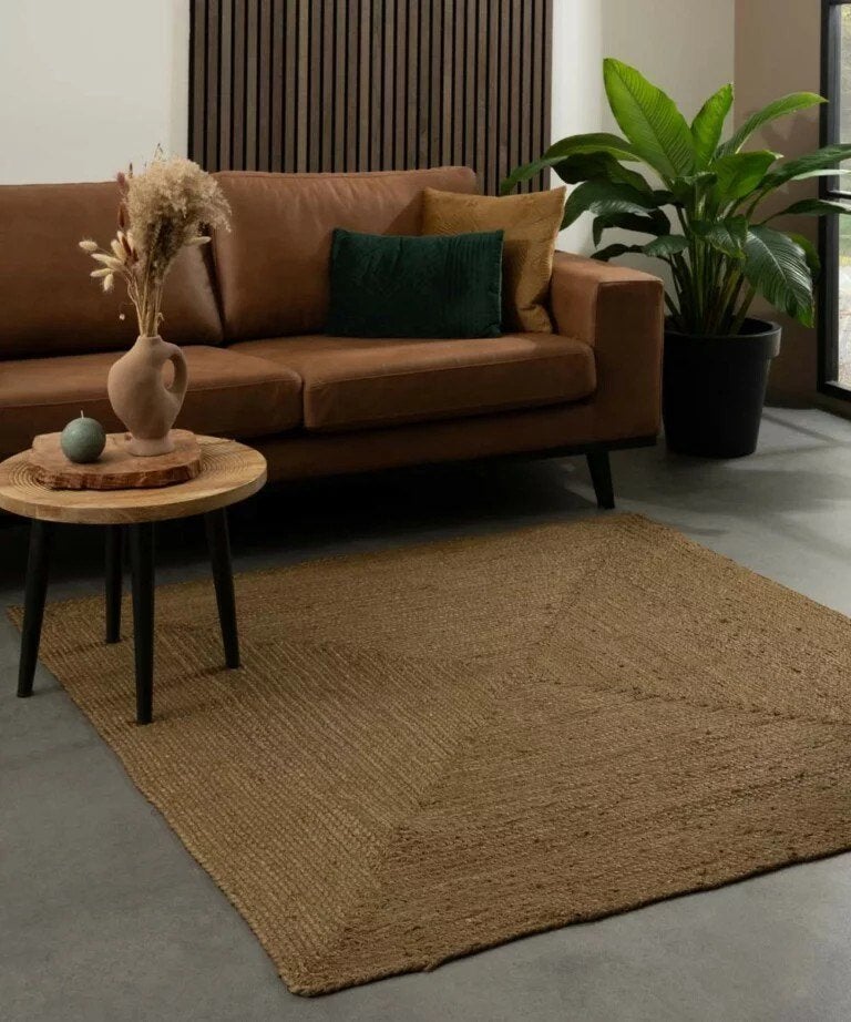 Jute vloerkleed vierkant – olijfgroen 250x250 nieuw, Vierkant, Ophalen of Verzenden, 200 cm of meer, Groen