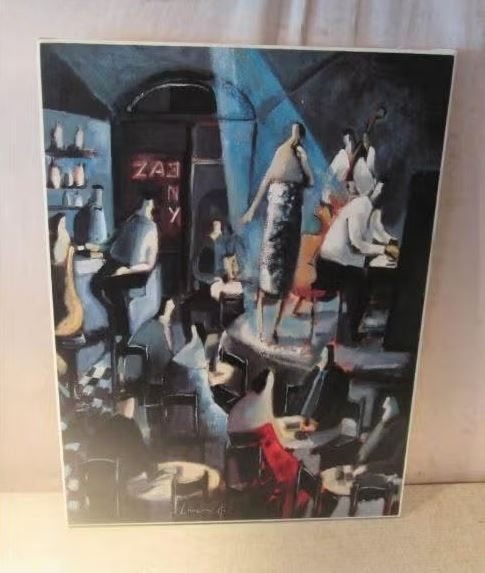 Mooie Artprint 'Jazz in the Bar' - 62x46, Ophalen of Verzenden, Zo goed als nieuw, Print, Oorspronkelijke maker