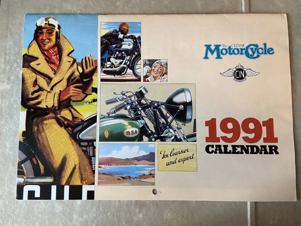 Classic Bike Motor Cycle Calendar with vintage graphics 1991, Ophalen of Verzenden, Zo goed als nieuw, Motoren