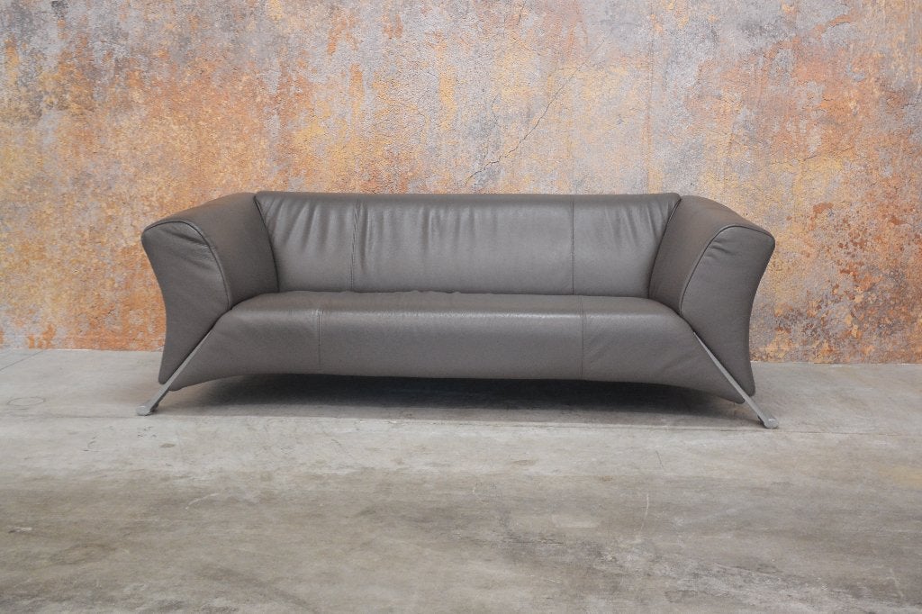IZGS bruine leren 322 Rolf Benz design bank, Driepersoons, 75 tot 100 cm, Zo goed als nieuw, Rechte bank
