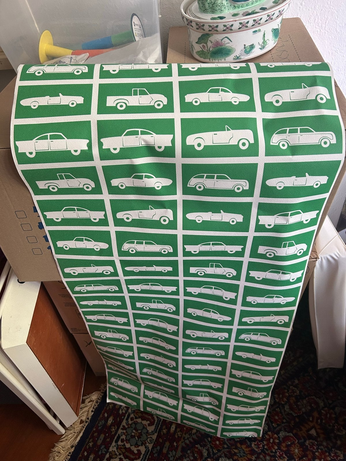 Vintage behang met auto's - Groen en wit, Ophalen, Groen, Vintage, Nieuw