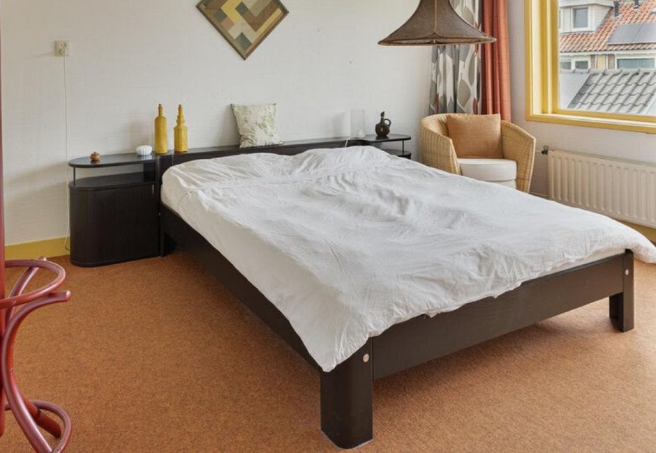 Auping Tweepersoonsbed met donkerbruin frame en nachtkastjes, Ophalen, Gebruikt, Bruin, Tweepersoons