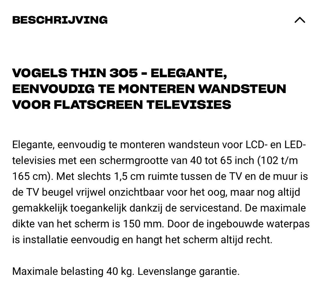 tv beugel van het merk Vogels, Ophalen of Verzenden, Zo goed als nieuw