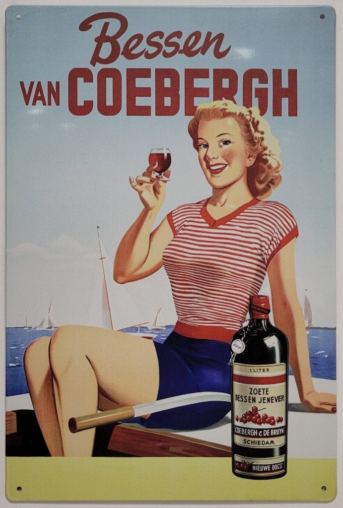 Bessen van Coebergh vrouw reclamebord van metaal wandbord, Verzamelen, Reclamebord, Info@deconoord.nl, Deco Noord, Nieuw