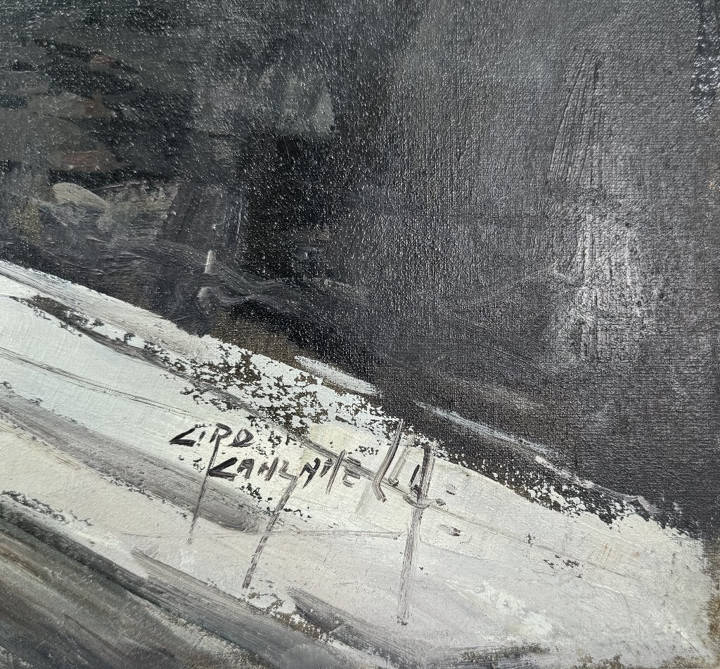 639. Olieverfschilderij – winters dorpsgezicht, ca. 1970, Ophalen