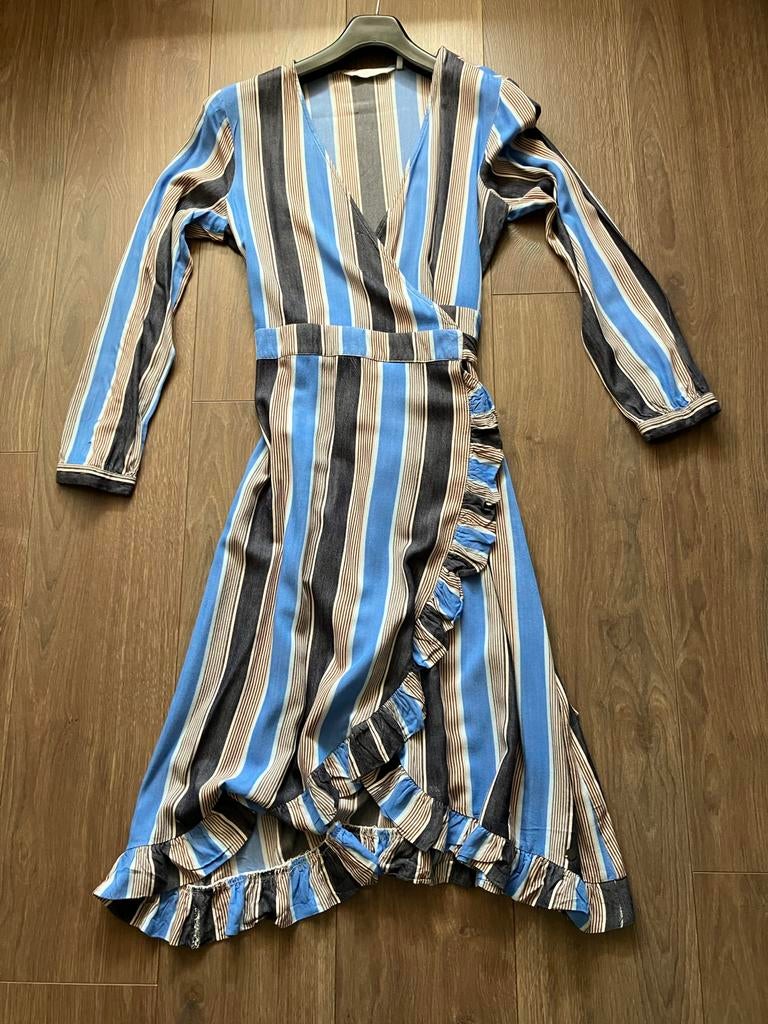 Numph Overslag Jurk met Strepen, Maat 38/40 (M), Blauw, Ophalen of Verzenden, Zo goed als nieuw