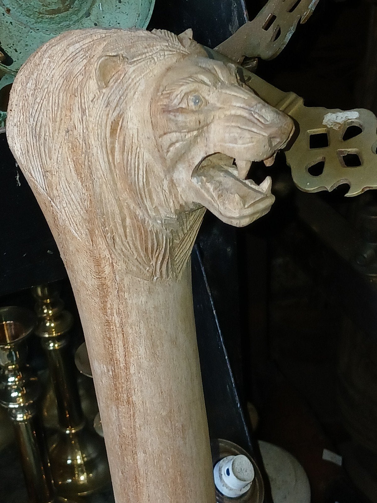 Wandelstokken met dieren Olifant leeuw neushoorn, 1 meter - 2 meter, Hout, Bruin, Overige stijlen